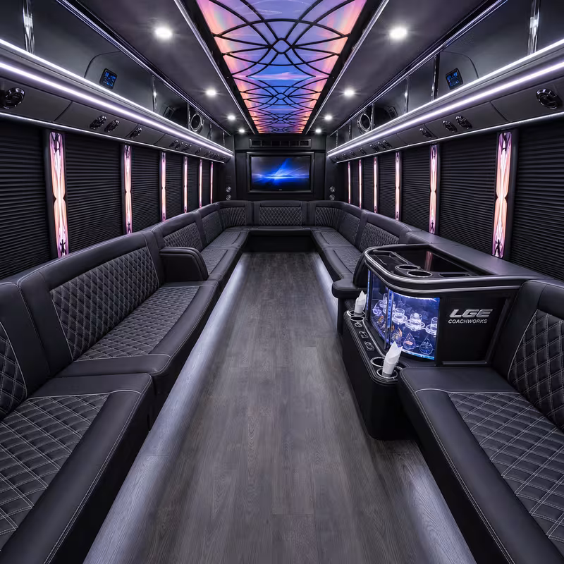 50 Passenger Party Bus Interior