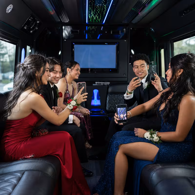 Black Mercedes Sprinter van staged for an Norfolk Prom & Homecoming Transportation group