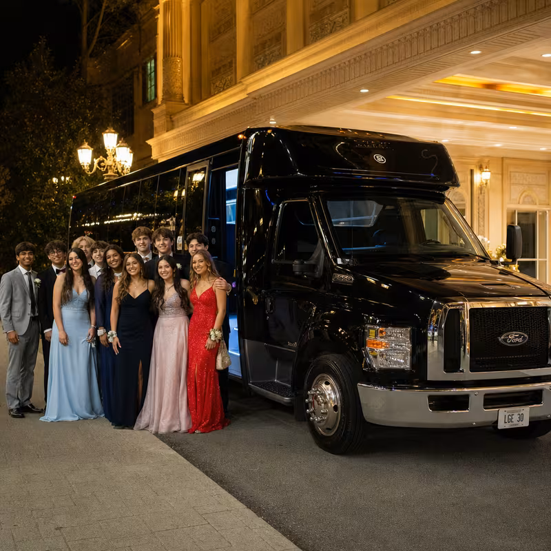 Party bus interior with wraparound leather seating and LED lighting in Norfolk