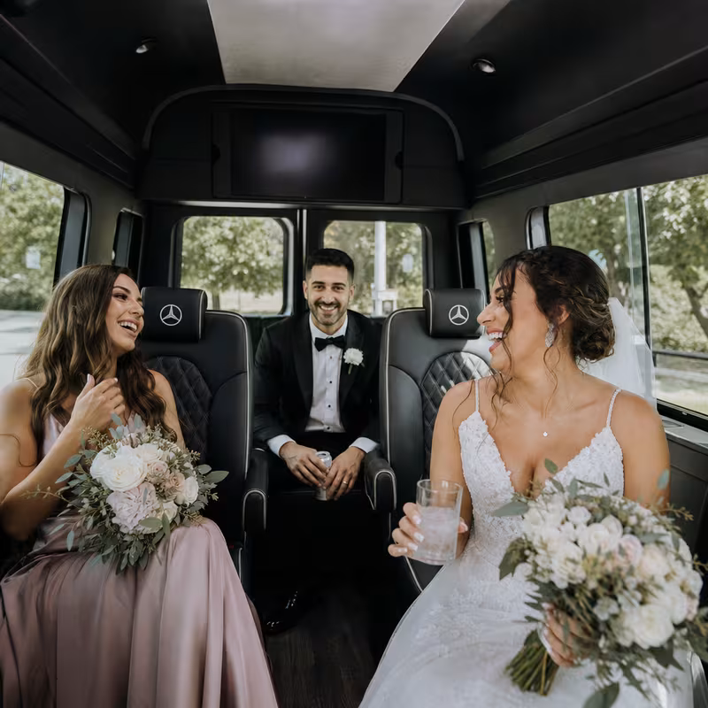Black Mercedes Sprinter van staged for an Norfolk Wedding Transportation group